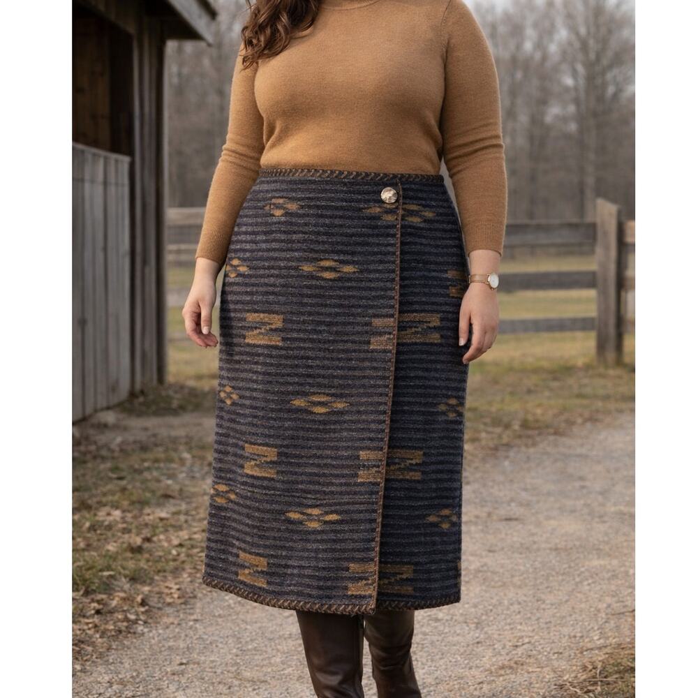 Vintage Lauren Ralph Lauren Wool Blanket Skirt Southwestern Whipstitch Size 20W